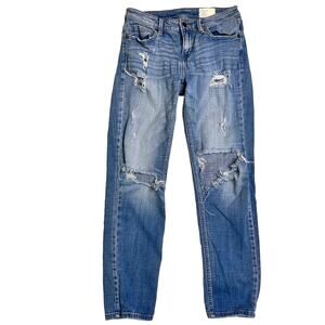Cosmic Blue Love Distressed Light Wash Straight Leg Jeans C130STO
